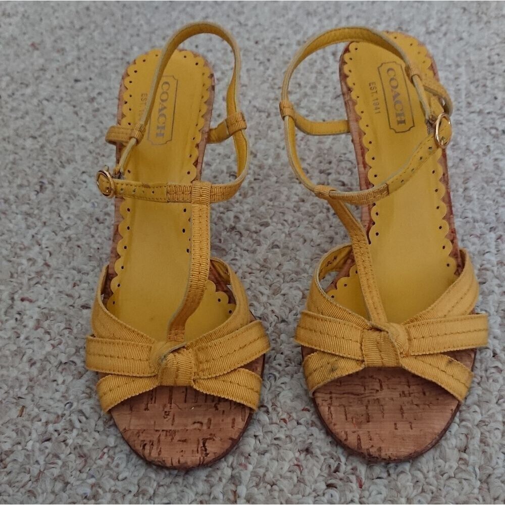 COACH Ginger Grosgrain Strappy Cork Heel Sandals Size 8B - Picture 9 of 11